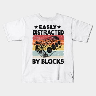 Easily Distracted By Blocks Funny Mechanic Kids T-Shirt